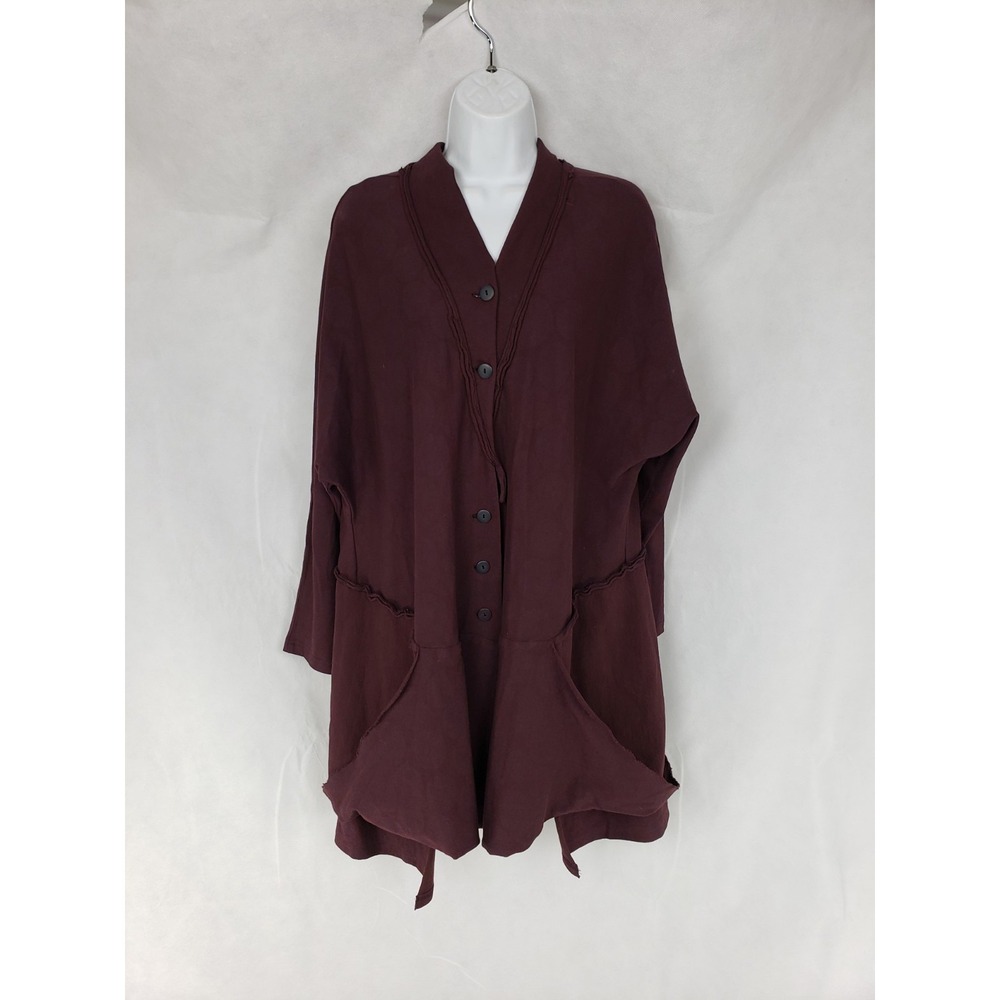 Cynthia Ashby Burgundy Womens Sz L Jacket  Cotton Polka Dot Top Button Made USA